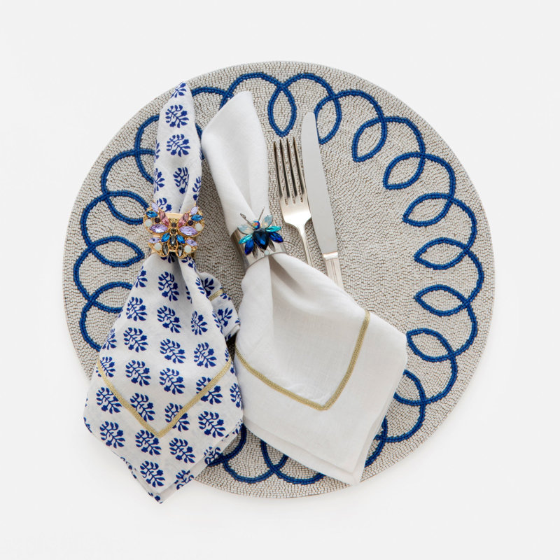 Jeweled Butterfly Napkin Rings, Blue/Shiny Gold