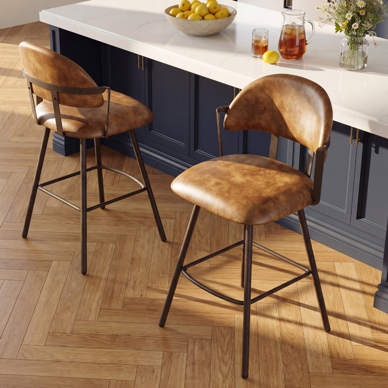 Tabouret de comptoir pivotant rembourré avec structure en métal, Brun, Ensemble de 2