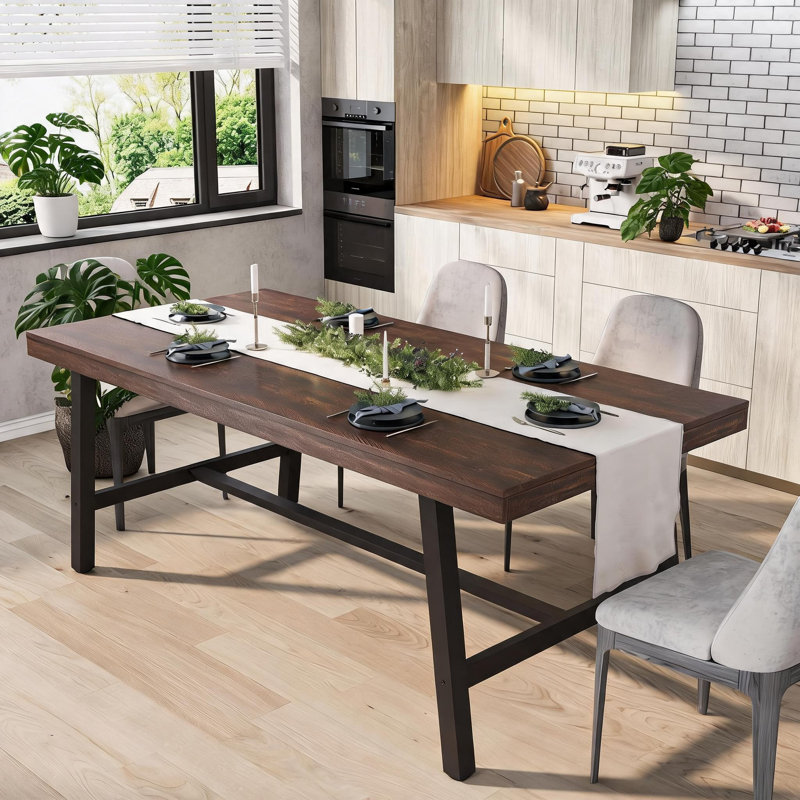 Table de salle à manger industrielle pour 6 à 8 personnes, grande table de cuisine longue de 70,9 po avec structure en métal robuste, facile à assembler, comptoir rectangulaire pour le dîner, la cuisine, la salle à manger