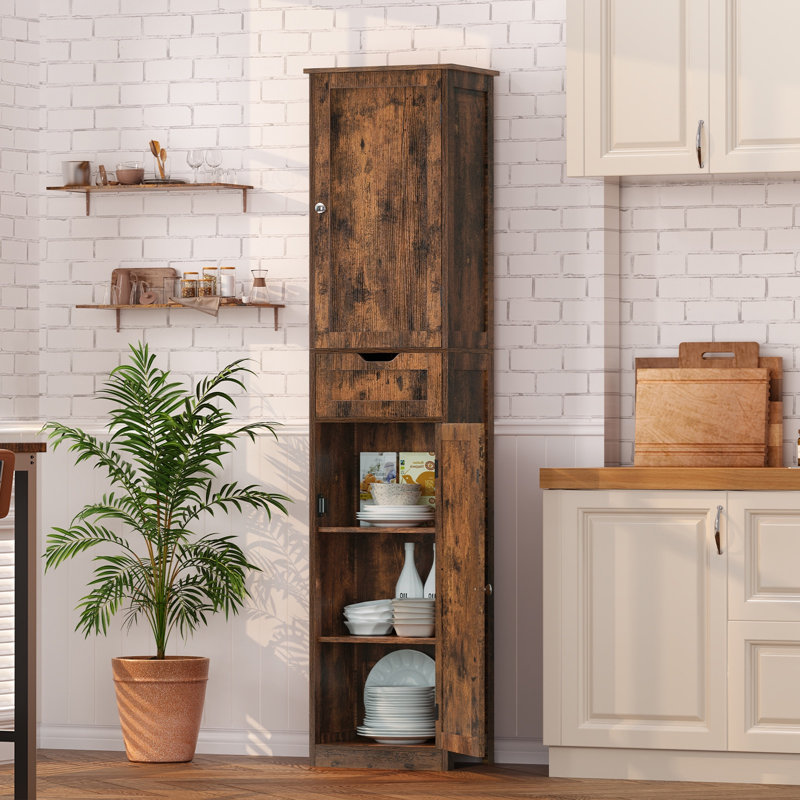 Armoire de rangement haute 67,13 po avec 2 portes et 1 tiroir, Brun rustique