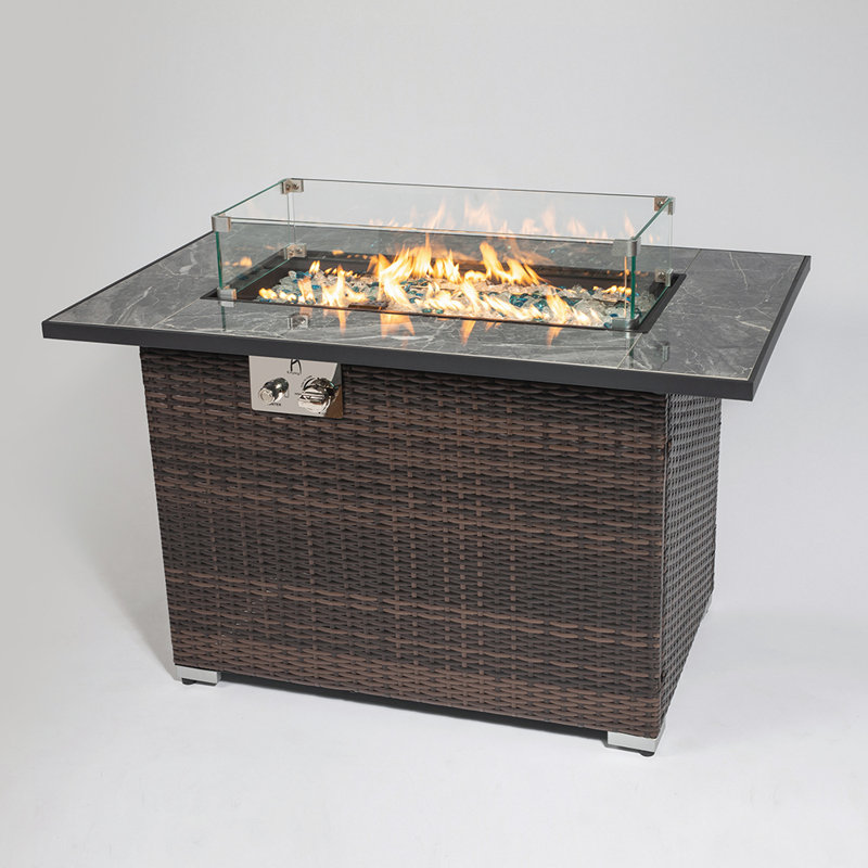 Table de foyer d'extérieur au propane en acier H 24,8 po x l 43,4 po avec couvercle