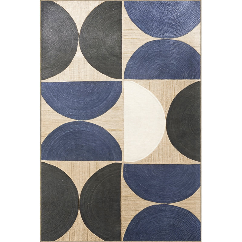 Tapis décoratif à motif géométrique bleu et noir, Rectangle 4 pi 11,06 po x 9 pi 10,11 po