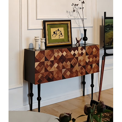 Console artistique en bois avec mosaïque géométrique