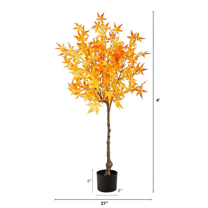 Érable artificiel en pot, H 48 po x l 21 po x P 16 po, Jaune