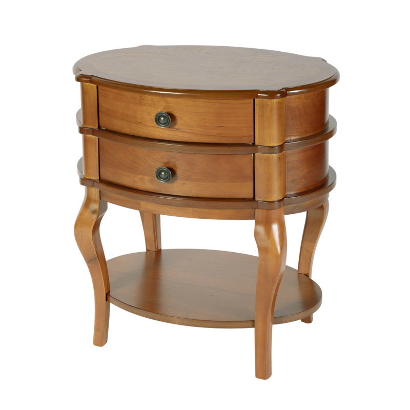 Table d'appoint en bois à 2 tiroirs 25 po., Marron clair