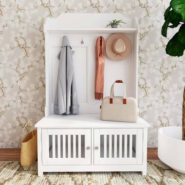 Honey-Can-Do Entryway Hall Tree Bench with Shoe Storage White