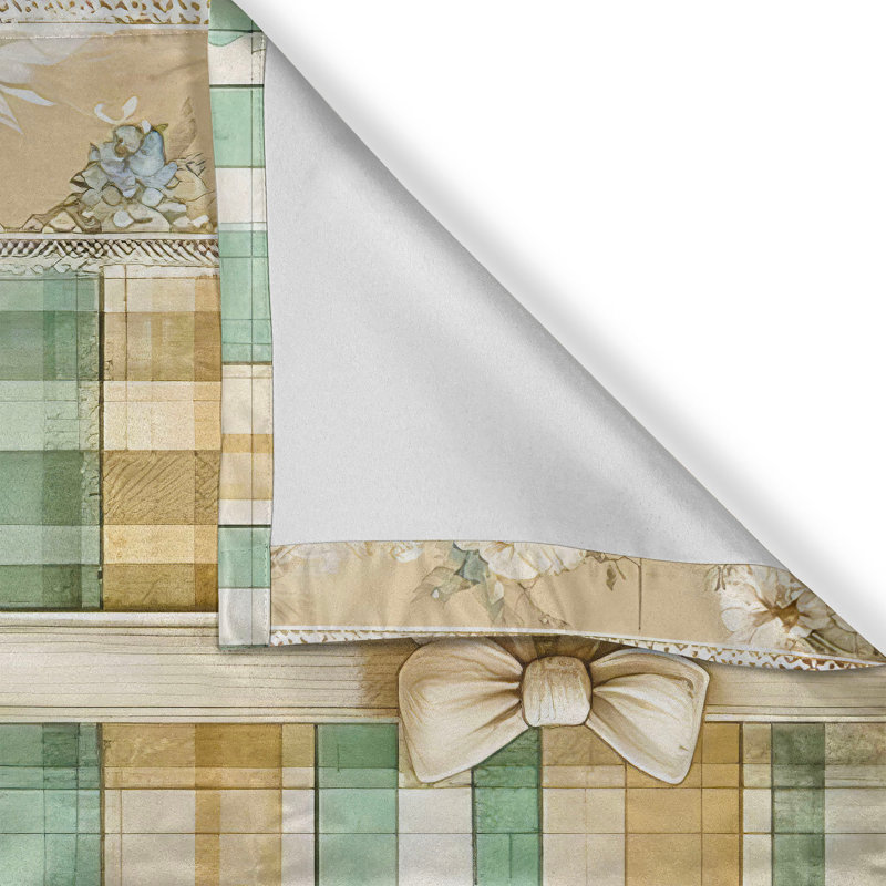 Almond Green Eggshell Plaid Satin Rod Pocket Valance