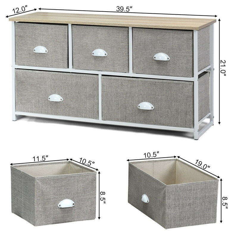 Commode 5 tiroirs Minden, Blanc