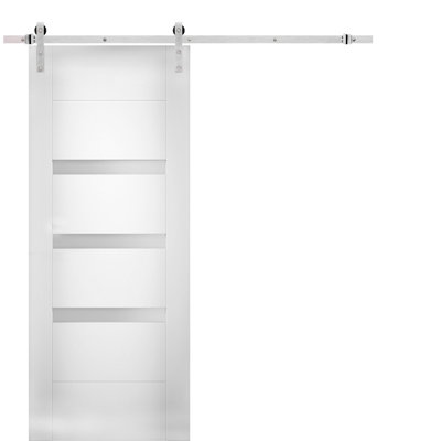 Sete Frosted Glass Barn White Door with Installation Hardware Kit