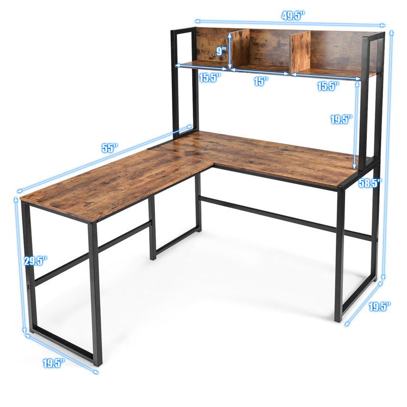 Bureau en L Millings, Brun rustique / noir