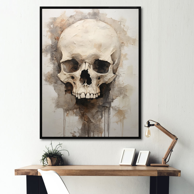 «Skeletal Elegance - Skull», art encadré, H 44 po x l 34 po x P 1,5 po, Cadre flottant noir