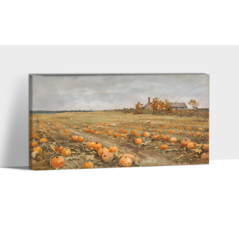 Toile d'automne, art mural - citrouille champ d'automne, décoration murale, art de campagne de l'Action de grâce, peintures d'automne rétro pour mur, salon, chambre à coucher, impressions sur toile tendue encadrées