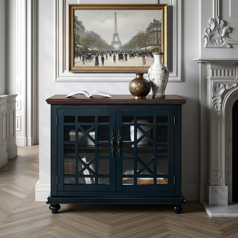 Ahmara 2 - Door Accent Cabinet, Coffee Walnut/Catalina Blue