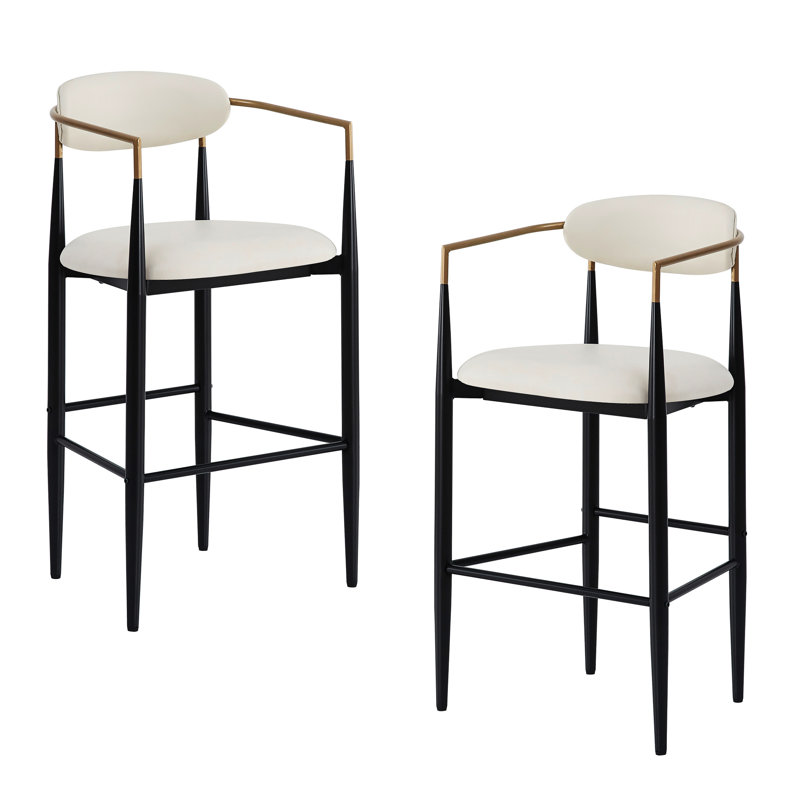 De 2 tabourets de comptoir - Revêtement beige et base en fer noir Bar Duo similicuir