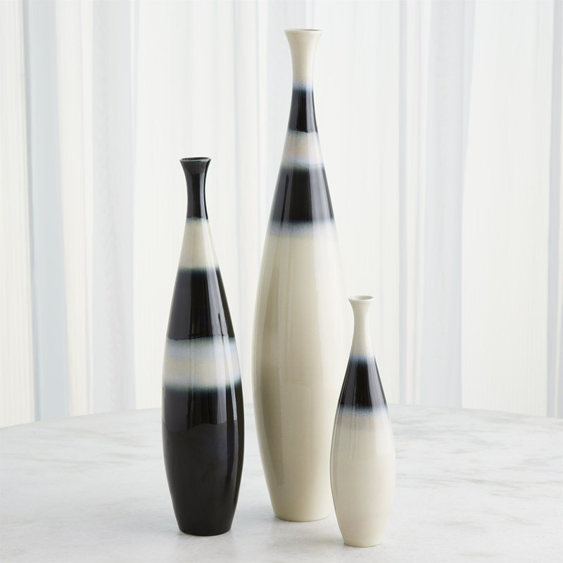 Banded Handcrafted Decorative Bottles, 19.5" H x 3.5" W x 3.5" D, Black/White