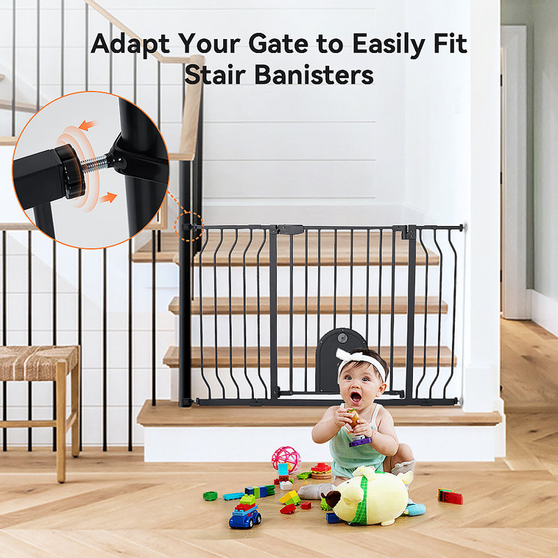 29.5-48.4" Walk-Thru Safety Gate with Adjustable Cat Door, Black
