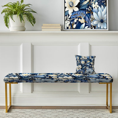 Coastal Flora And Fauna Coastal Pattern I - Floral Upholstered Gold Bench