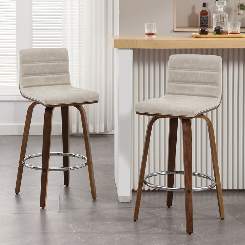 Swivel Upholstered Counter & Bar Stool With Solid Wood Frame and L-Shaped PU Leather Back, Bar Stool (29" Seat Height)