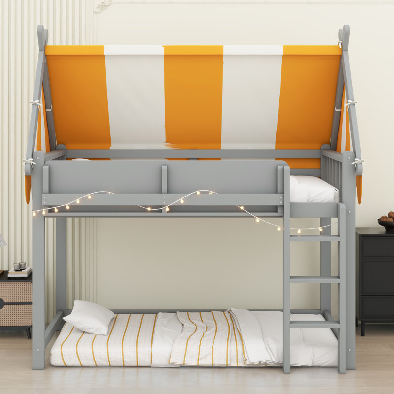 Lit mezzanine avec auvent, lumières DEL, Gris