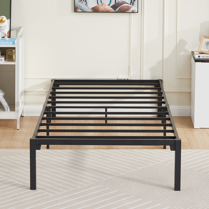 Cadre de lit simple en métal 14 po sans vis à fixation rapide Plateforme de rangement sous le lit Aucun sommier requis
