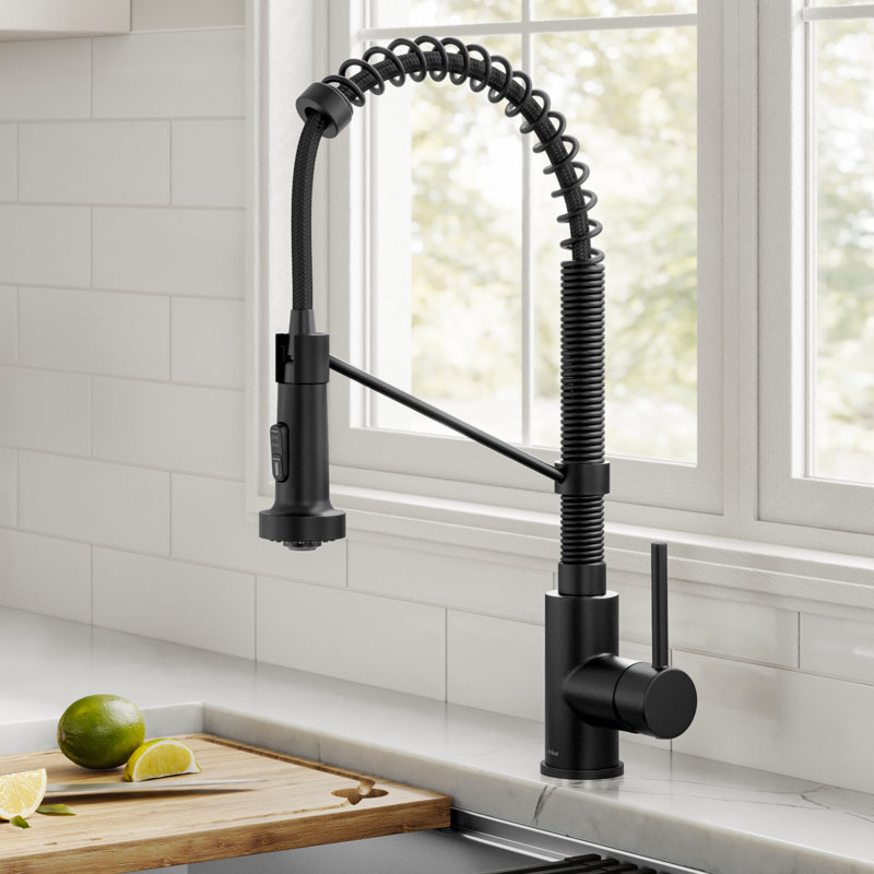 KRAUS Bolden Commercial Style 2-Function Single Handle Pull Down Kitchen Faucet, Matte Black