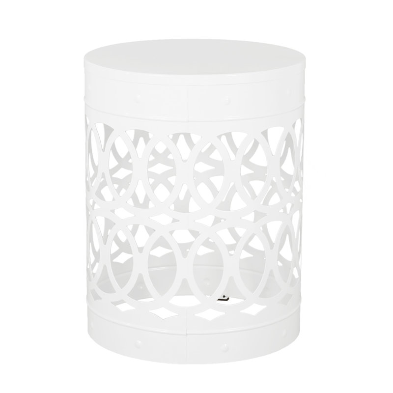 Table de bout d'extérieur en métal S / 2, White, Blanc, Blanc
