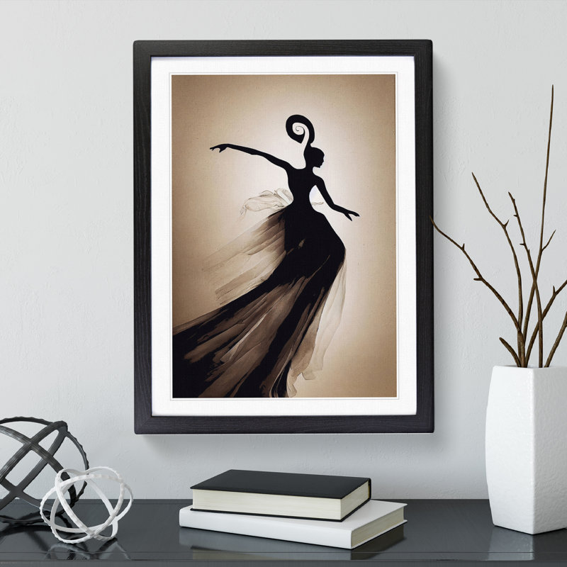 Dancing Woman Mid Air - Single Picture Frame Print, 64cm H x 46cm W x 2cm D, Black