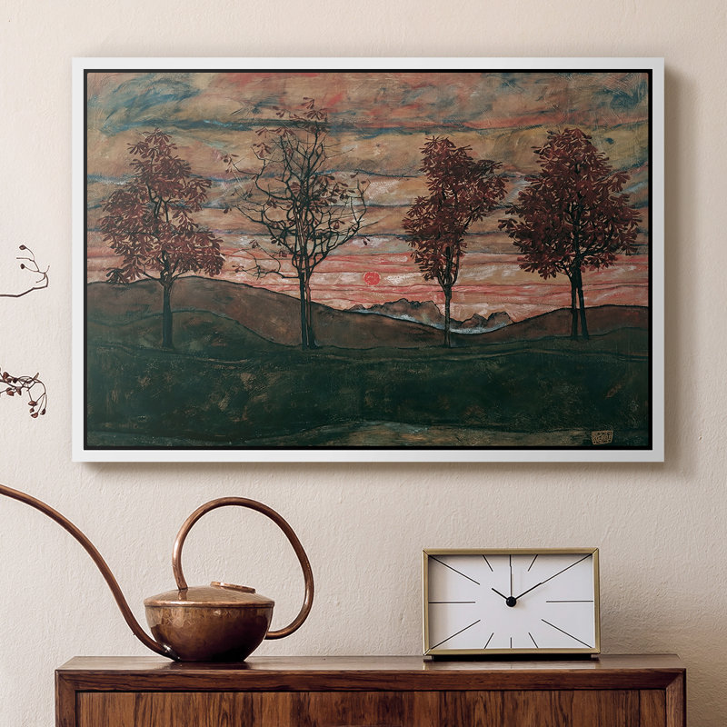 Quatre arbres (Vier Bäume), 1917 - Egon Schiele, toile tendue avec châssis, 16 x 24, Blanc