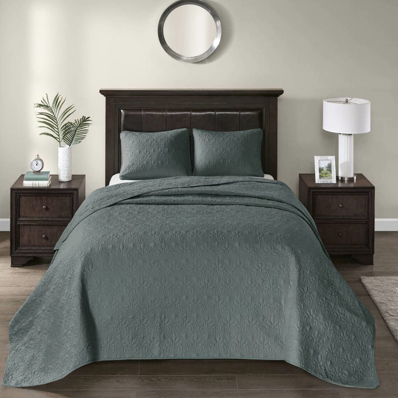 Couvre-lit réversible 3 pièces pour grand lit - Très grand pour matelas profond, rembourrage en coton prélavé confortable, comprend deux taies décoratives, 3 piquets faciles à laver, drapé de matelas surdimensionné