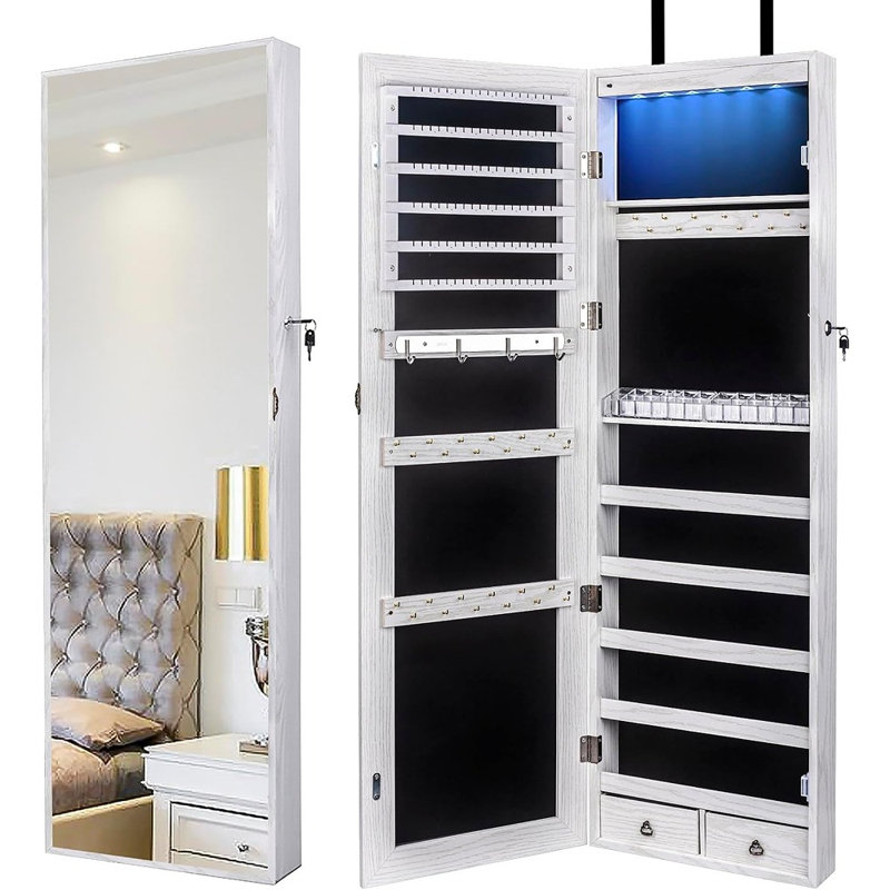 Armoire à bijoux pleine grandeur avec armoire à bijoux - Blanc - Rangement verrouillable à fixation murale