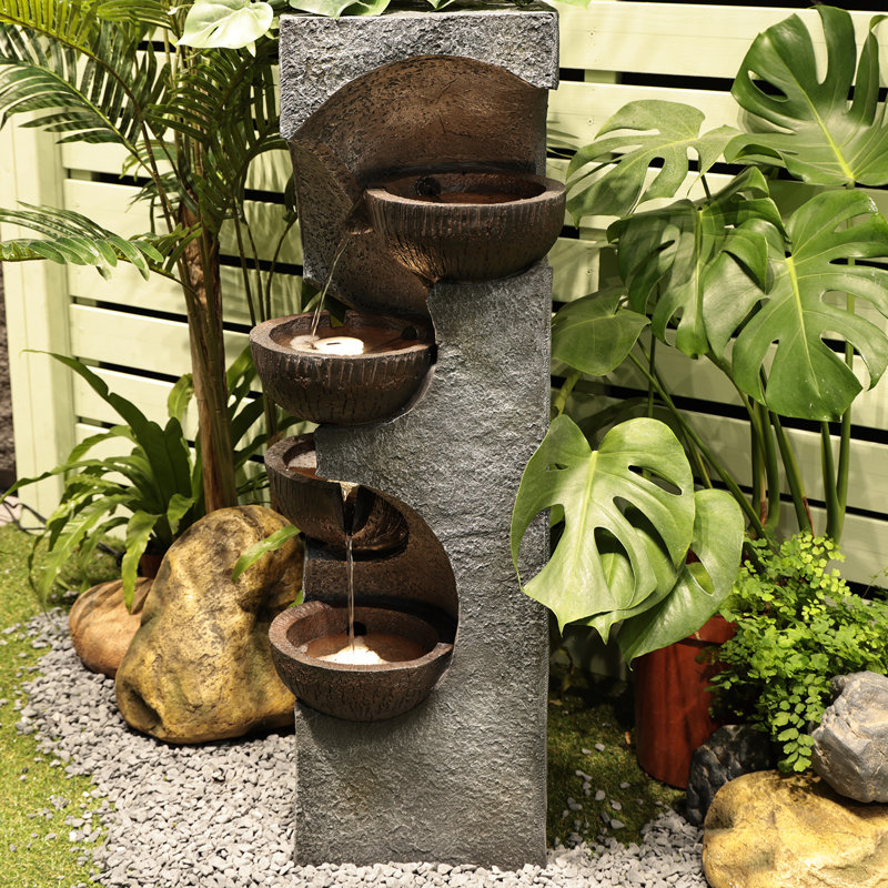 Anssi Hand Crafted Weather Resistant Floor Fountain with Light