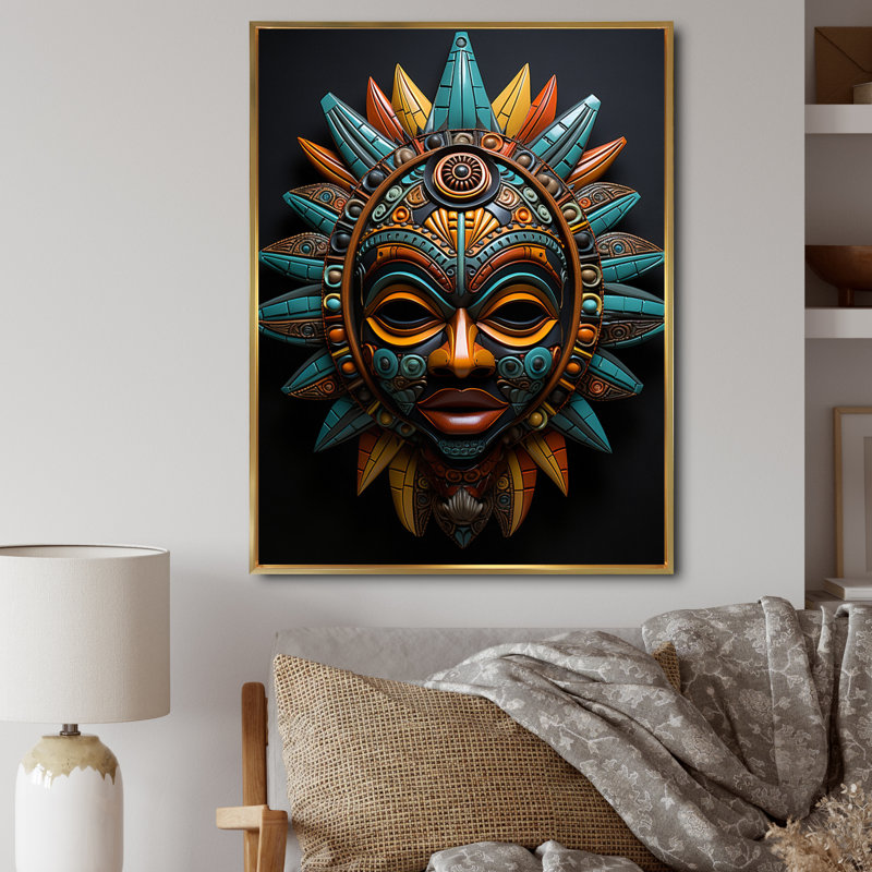 Jeilani, masque tribal africain, bamileke, Cadre flottant doré, H 32 po x l 16 po x P 1 po