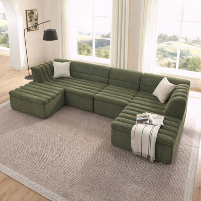 Canapé-lit modulaire en U en chenille avec accoudoirs ondulés