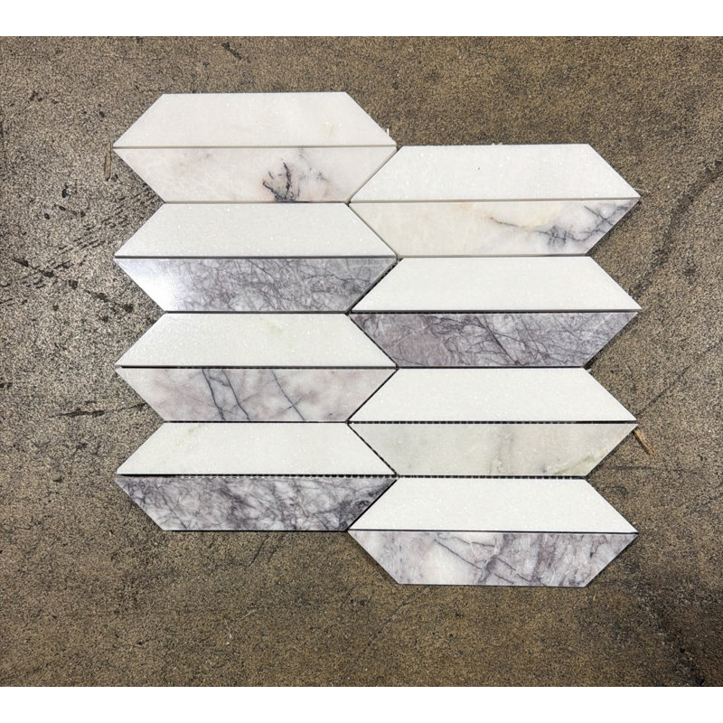 Thassos & Lilac Half Picket Mosaic