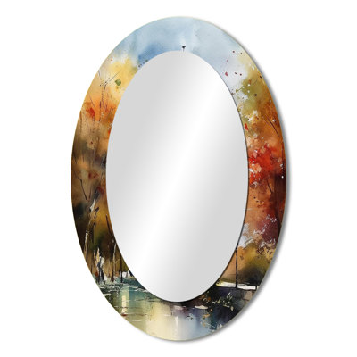 Pastel Eiffel Tower In Paris III - Orange Modern Oval Wall Mirror
