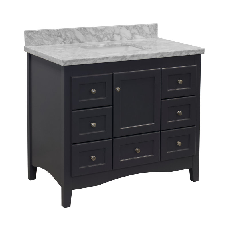 Edber 42'' Single Bathroom Vanity with Top, Marine Gray, Carrara Marble