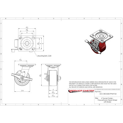 4 Piece Polyurethane Caster Set