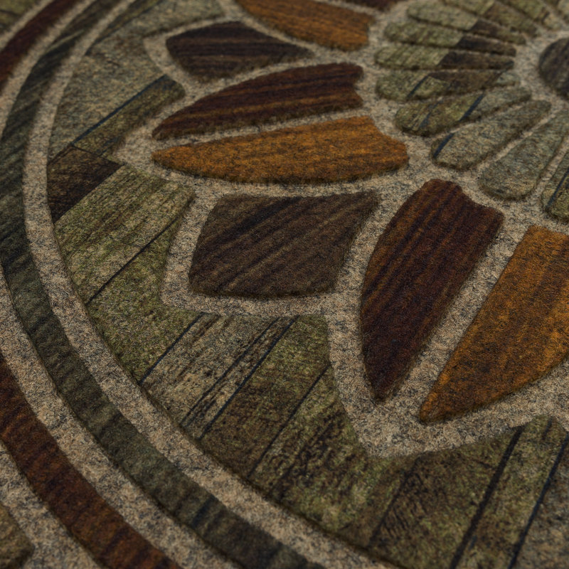 Amoura Geometric Tiled Medallion Recycled Rubber All Weather Outdoor Slice Door Mat, Brown
