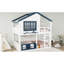 White & Blue House - Lit superposé pleine grandeur conçu, clôture, pour grimper, bibliothèque en dessous, espace de couchage idéal