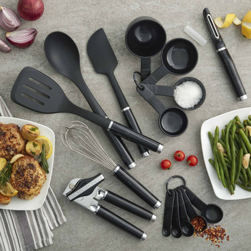 Black Stainless Steel and Plastic 15-Piece Kitchen Tool Set
