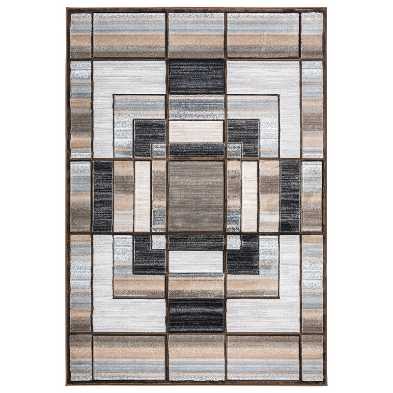 Tapis brun à motif géométrique Adonia, Rectangle 2 pi 1 po x 3 pi 3 po