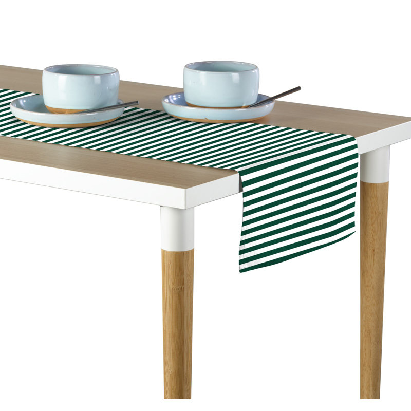 Arda Small Stripes Milliken Signature Table Runner, 108" L x 14" W, Green