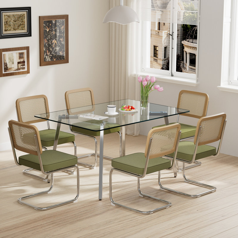 Ensemble de salle à manger rectangulaire, Vert / Argent, 7
