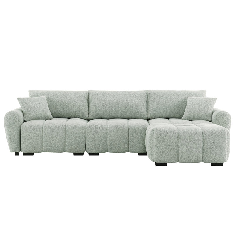 110" Modular Sectional Sofa, L Shape With Extra-Large Seat, Pull-Line Design, Movable Ottoman, High Density Foam, Free Combination, Sturdy Metal&Wood Frame, Boucle Fabric, 3 Colors