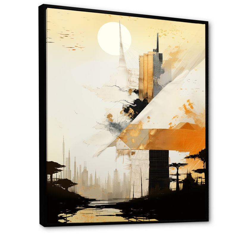 «Grey Sunset Collage II - Abstract Collages», art mural, Cadre flottant noir, H 20 po x l 12 po x P 1 po