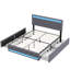 European Double/King (140/160X200cm) Smart LED Linen Storage Bed With 4 Drawers & Charging Station (2 USB / 1 Type-C) ,Dark Grey-1850604217