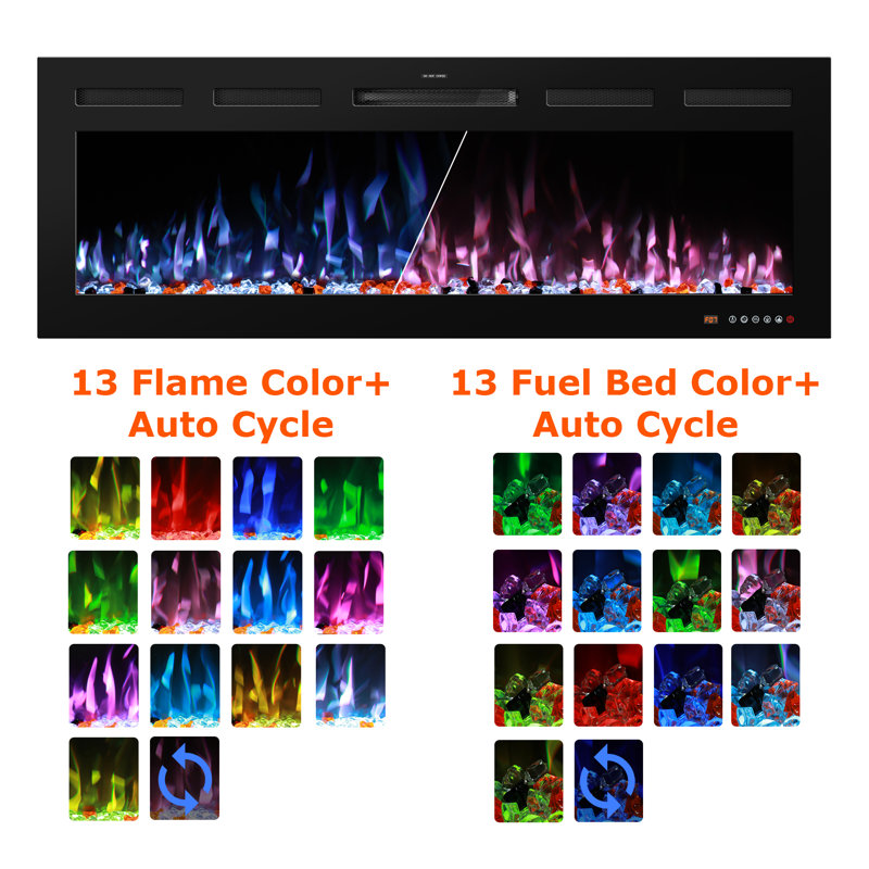Abria Smart Electric Fireplace Inserts, 17.7" H x 60" W x 5.5" D