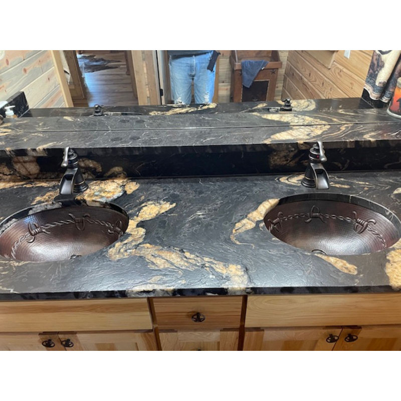 19" Oval Copper Drop-In Bath Sink with Barbed Wire Design, Drain Included