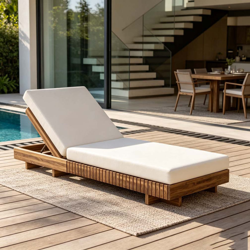Chaise longue d'extérieur avec dossier réglable à 6 positions