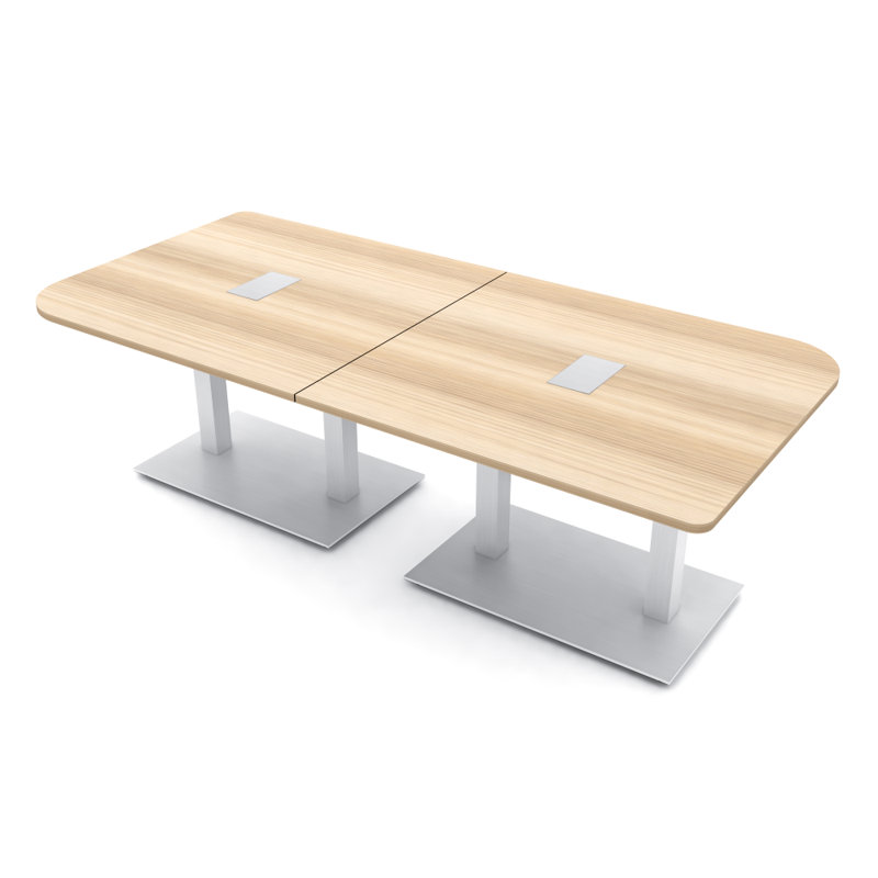 Table de conférence Ogren Duo avec double base en métal | Unité électrique, L 96 po x l 48 po, Blond blond cendré